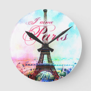 Pop Art Vintage Eiffel Tower Runde Wanduhr
