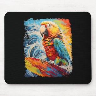 Pop Art Vintage Haustier Vogel Papagei Surfen Mousepad