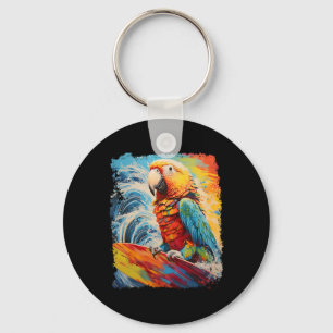 Pop Art Vintage Haustier Vogel Papagei Surfen Schlüsselanhänger