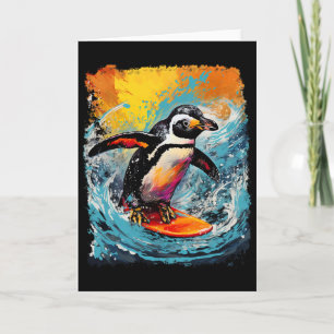Pop Art Vintage Zoo Vogel Surfen Pinguin Karte