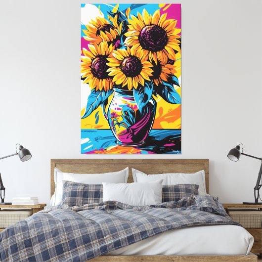 Pop Art Vision von Sonnenblumen Leinwanddruck (Insitu (Schlafzimmer))