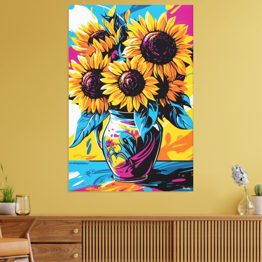 Pop Art Vision von Sonnenblumen Leinwanddruck (Insitu (Wohnzimmer))