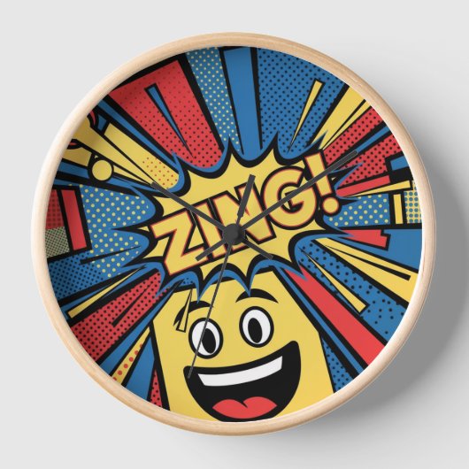 Pop Art Wall Clock - Fett Rot, Gelb und Blau Desig Uhr (Vorderseite)