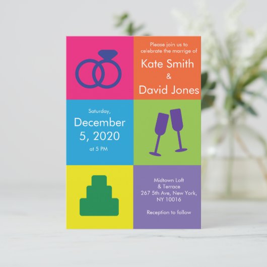 Pop Art Wedding Einladung (Stehend Vorderseite)