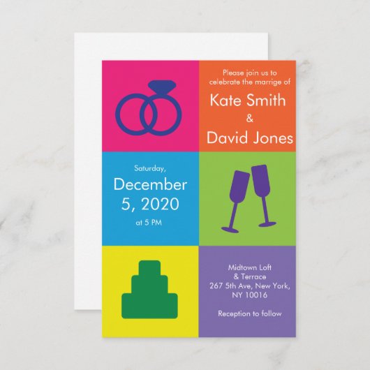 Pop Art Wedding Einladung (Vorne/Hinten)