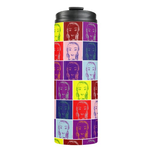 Pop Art weibliche Gesicht Cartoon Thermosbecher (Vorderseite)
