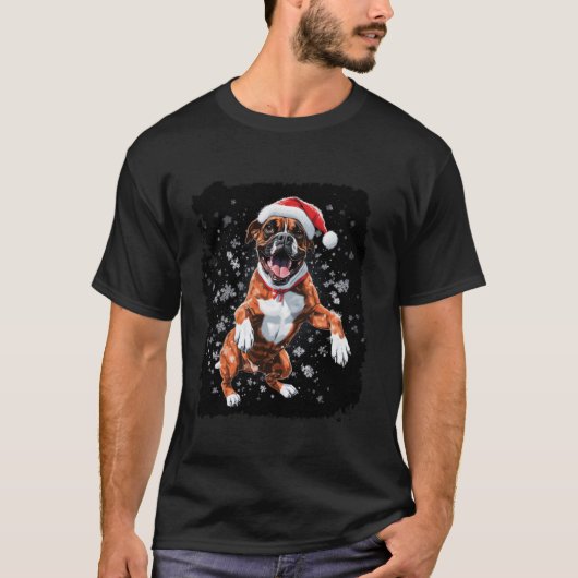 Pop-Art-Weihnachts-Boxerhund T-Shirt (Vorderseite)