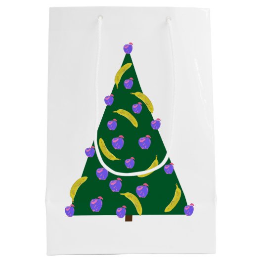 Pop Art Weihnachtsbaum mit Äpfeln & Bananen Mittlere Geschenktüte (Rückseite)