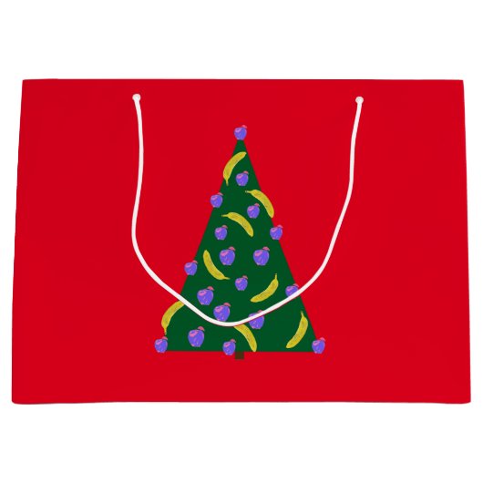 Pop Art Weihnachtsbaum mit Äpfeln & Bananen Rot Große Geschenktüte (Vorderseite)