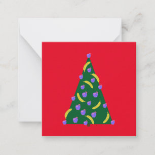 Pop Art Weihnachtsbaum mit Äpfeln & Bananen Rot Mitteilungskarte