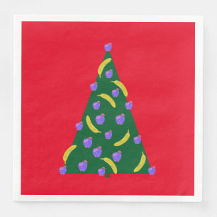 Pop Art Weihnachtsbaum mit Äpfeln & Bananen Rot Serviette