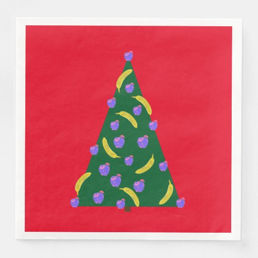 Pop Art Weihnachtsbaum mit Äpfeln & Bananen Rot Serviette (Vorderseite)