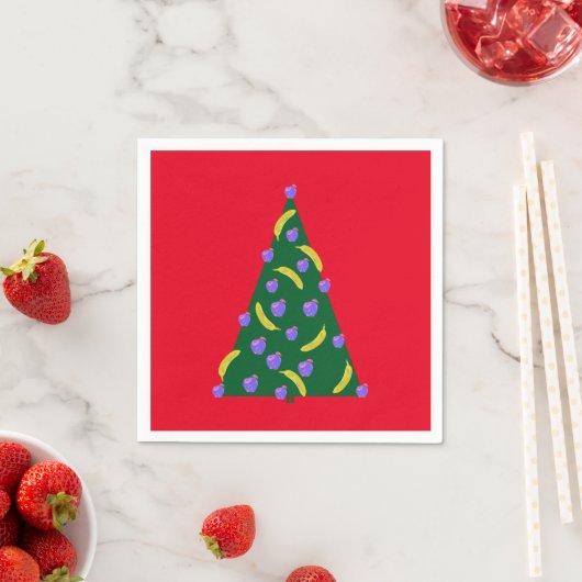 Pop Art Weihnachtsbaum mit Äpfeln & Bananen Rot Serviette (Beispiel)