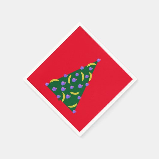 Pop Art Weihnachtsbaum mit Äpfeln & Bananen Rot Serviette (Ecke)