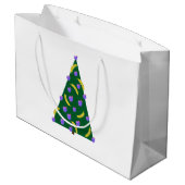 Pop Art Weihnachtsbaum mit Äpfeln & Bananen Weiß Große Geschenktüte (Rückseite Schrägansicht)