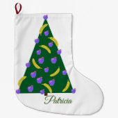 Pop Art Weihnachtsbaum mit Äpfeln und Bananen Großer Weihnachtsstrumpf (Vorderseite)