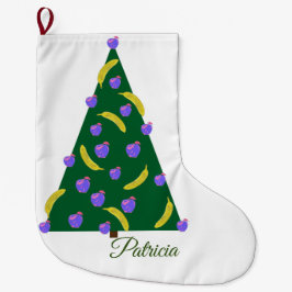 Pop Art Weihnachtsbaum mit Äpfeln und Bananen Großer Weihnachtsstrumpf