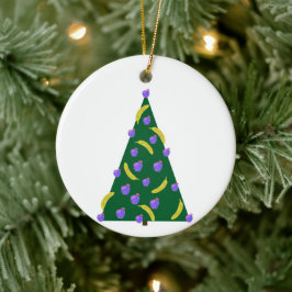 Pop Art Weihnachtsbaum mit Äpfeln und Bananen Keramik Ornament