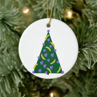 Pop Art Weihnachtsbaum mit Äpfeln und Bananen Keramik Ornament