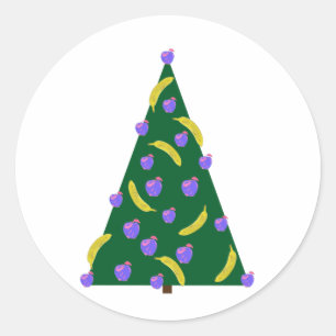 Pop Art Weihnachtsbaum mit Äpfeln und Bananen Runder Aufkleber