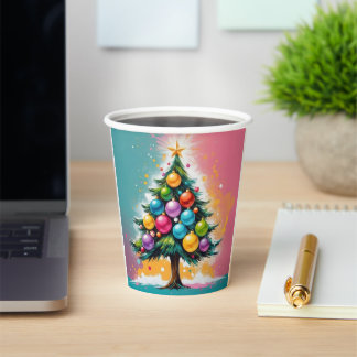 Pop-Art-Weihnachtsdekoration in übergroßen, farben Pappbecher