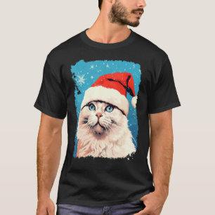 Pop Art Weiße Katze Frohe Weihnachten T-Shirt
