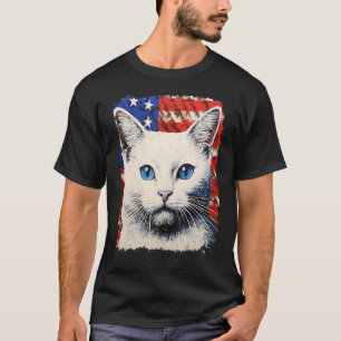 Pop Art Weiße Katze Patriotisch T-Shirt