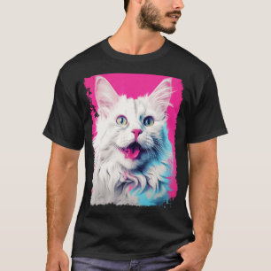 Pop Art Weiße Katze Pink T-Shirt