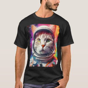 Pop-Art Weiße Katze Weltraumforschung T-Shirt