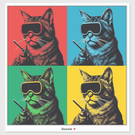 Pop Art Welding Cat Sticker - Cool Retro Welder Ca (Blatt)