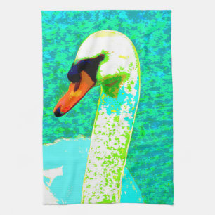 Pop Art White Swan Head Geschirrtuch