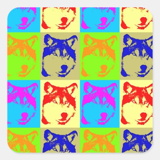 Pop Art Wolf Eyes Quadratischer Aufkleber (Vorderseite)