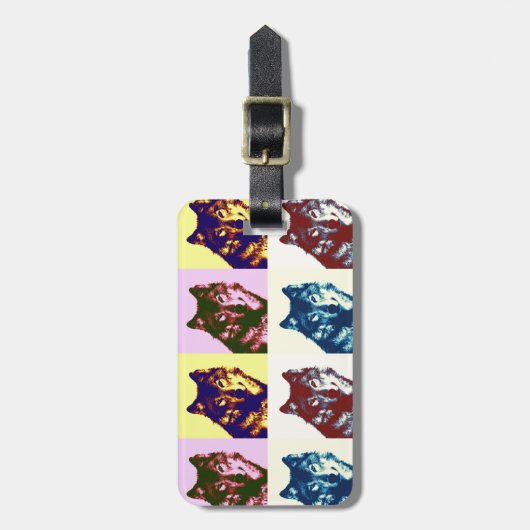 Pop Art Wolf Gepäckanhänger (Vorderseite vertikal)