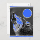 Pop Art Wolf Howling auf der Moon Postcard Postkarte (Vorne/Hinten)