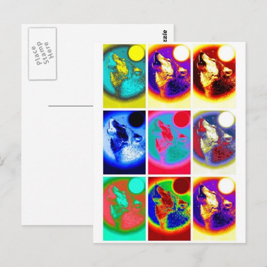 Pop Art Wolf Postkarte (Vorne/Hinten)