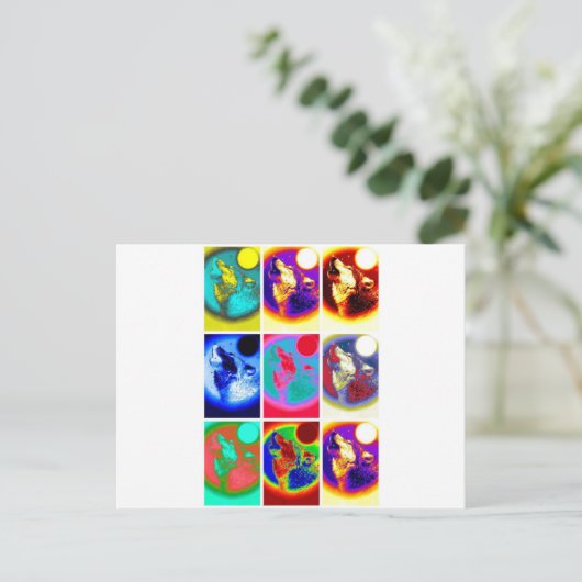 Pop Art Wolf Postkarte (Stehend Vorderseite)