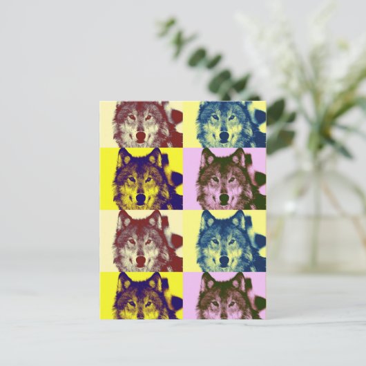 Pop Art Wolf Postkarte (Stehend Vorderseite)