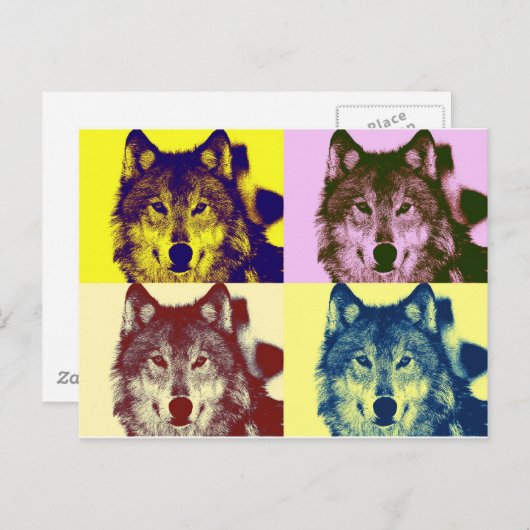 Pop Art Wolf Postkarte (Vorne/Hinten)