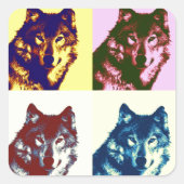 Pop Art Wolf Quadratischer Aufkleber (Vorderseite)