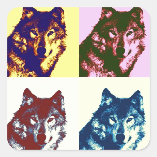 Pop Art Wolf Quadratischer Aufkleber (Vorderseite)