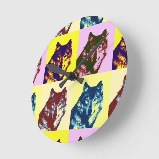 Pop Art Wolf Runde Wanduhr (Winkel)