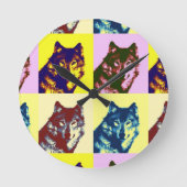 Pop Art Wolf Runde Wanduhr (Vorderseite)