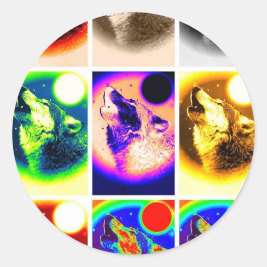 Pop Art Wolf Runder Aufkleber (Vorderseite)