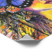 Pop Art Woman Blue Butterfly Portrait Poster (Ecke)