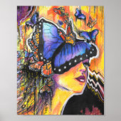 Pop Art Woman Blue Butterfly Portrait Poster (Vorne)
