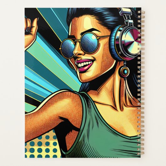 Pop Art Woman in Kopfhörern tanzen Planer (Rückseite)