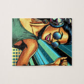 Pop Art Woman in Kopfhörern tanzen Puzzle (Horizontal)