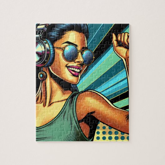 Pop Art Woman in Kopfhörern tanzen Puzzle (Vertikal)