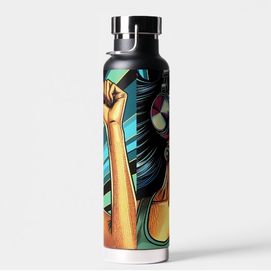 Pop Art Woman in Kopfhörern tanzen Trinkflasche (Rechts)