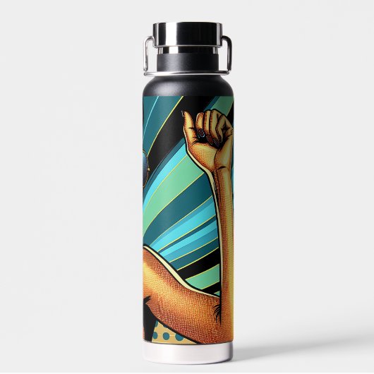 Pop Art Woman in Kopfhörern tanzen Trinkflasche (Rückseite)